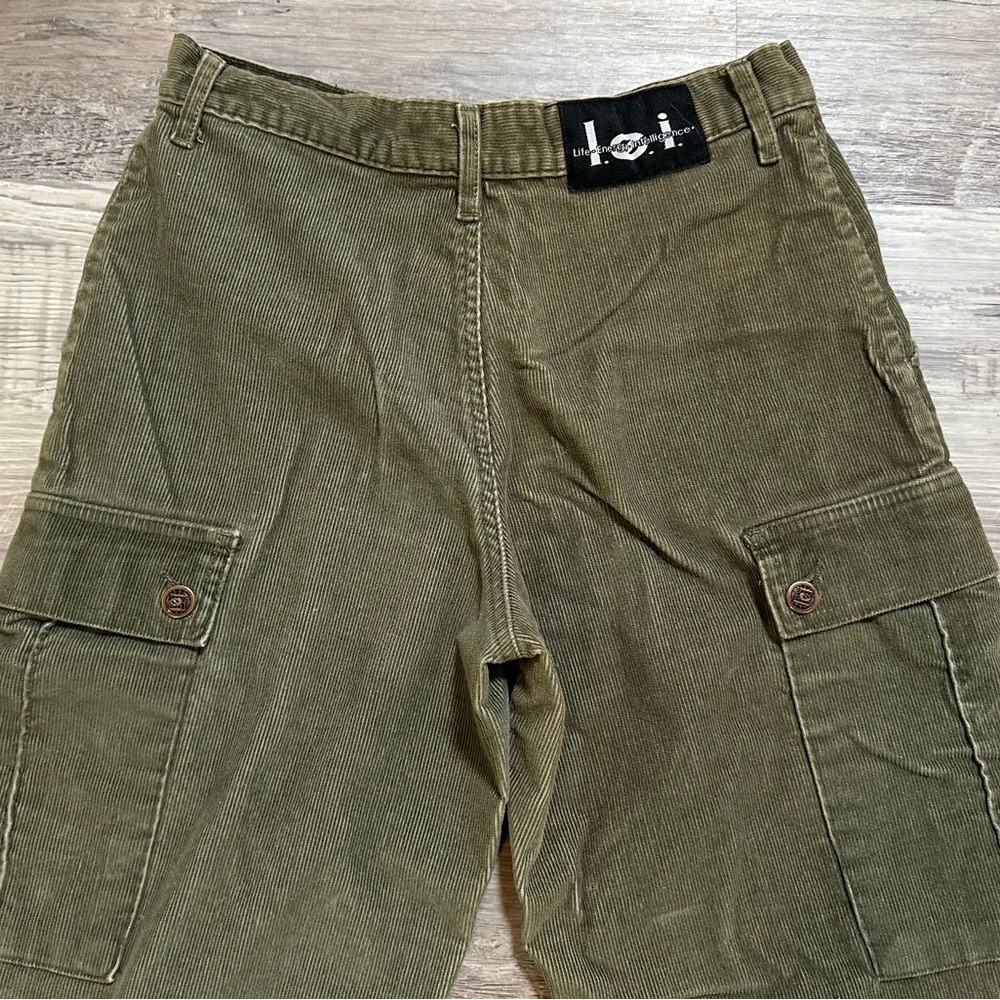 VINTAGE l.e.i. Juniors Corduroy Wide Leg Cargo Pants Army Green Size 9 - Picture 4 of 10